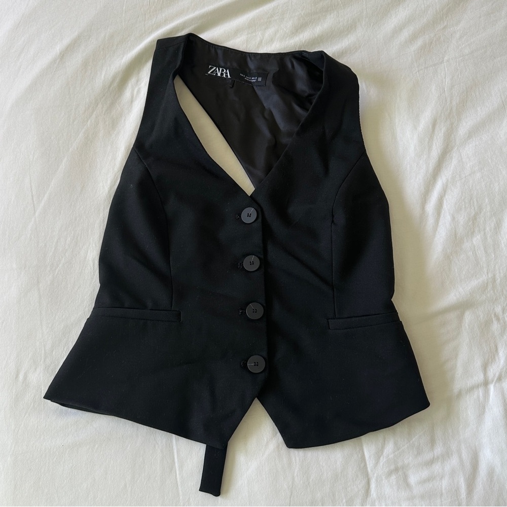 Zara Asymmetrical Open Back Vest Top - Black